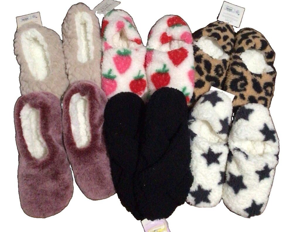 Womens Faux Fur Cozy Pull-On Slipper Socks with Grippers Size S/M (5-7)